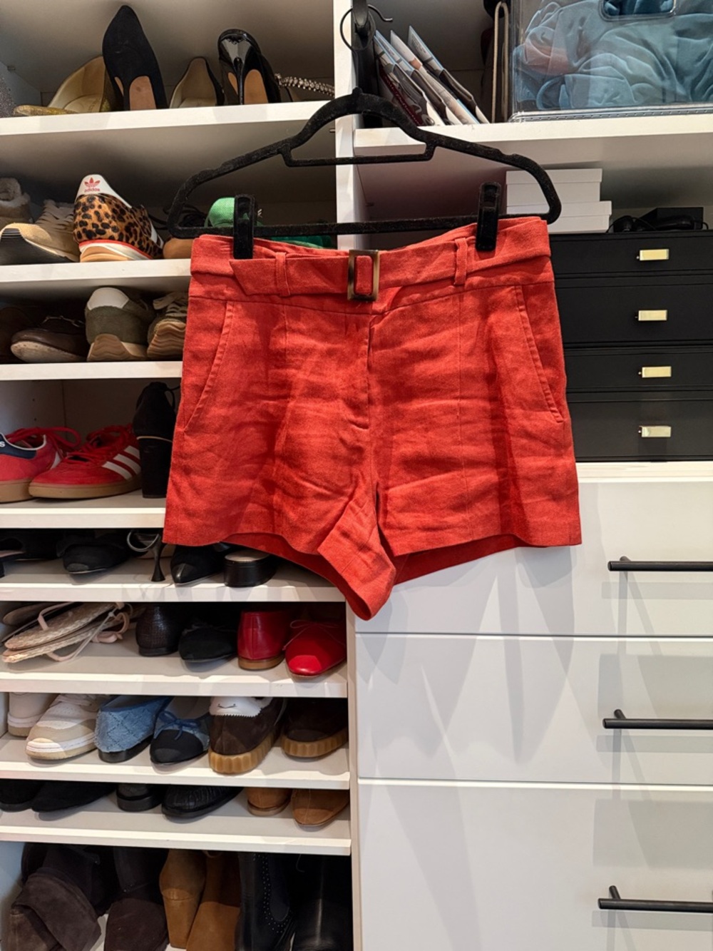 Veronica Beard Red High-Waist Belted Linen Shorts size 6